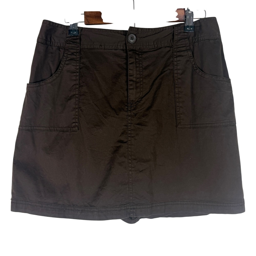 St John's Bay Stretch Skort Women's 12 Brown Cotton Utility Mini Skirt Shorts